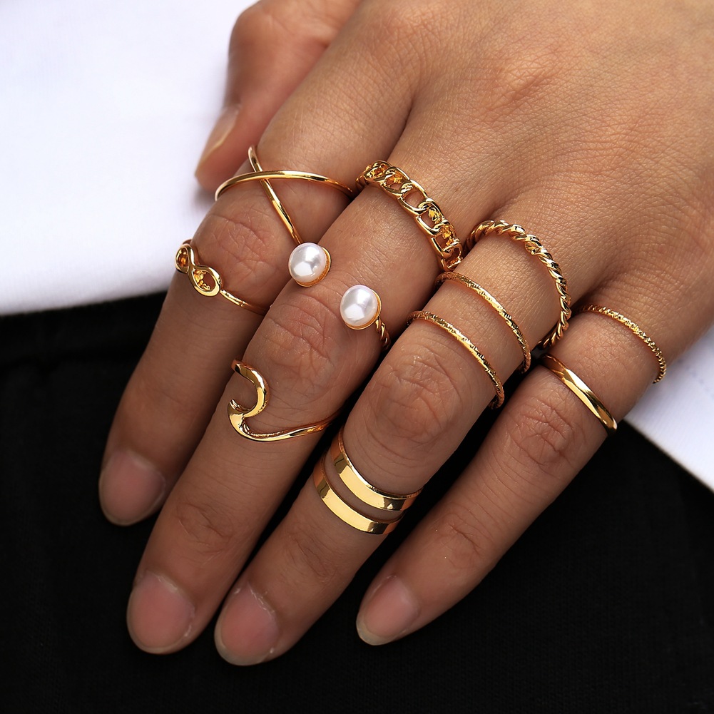 Retro temperament high-end-mode Joker öffnung zwei perle ring zehn-stück_voghion.com