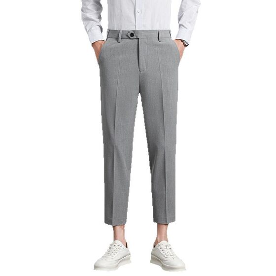 Ice Silk Anti-Wrinkle Pants Men's 2025 Summer New High-end Dosing Small Straight Nine-point Casual Suit Pants Tencel
