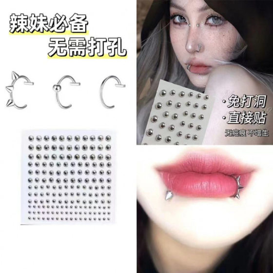 Punch-free Lip Nail Lip Ring Spice Girl Devil Nail Hemisphere Paste Earring Nail Ear Bone Nail Lip Nail Titanium Steel False Lip Ring