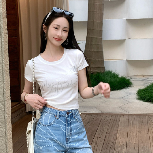 260g rayon [Da Wang Zuan Zuan T] short-sleeved t-shirt for petite women, white wool, summer base shirt