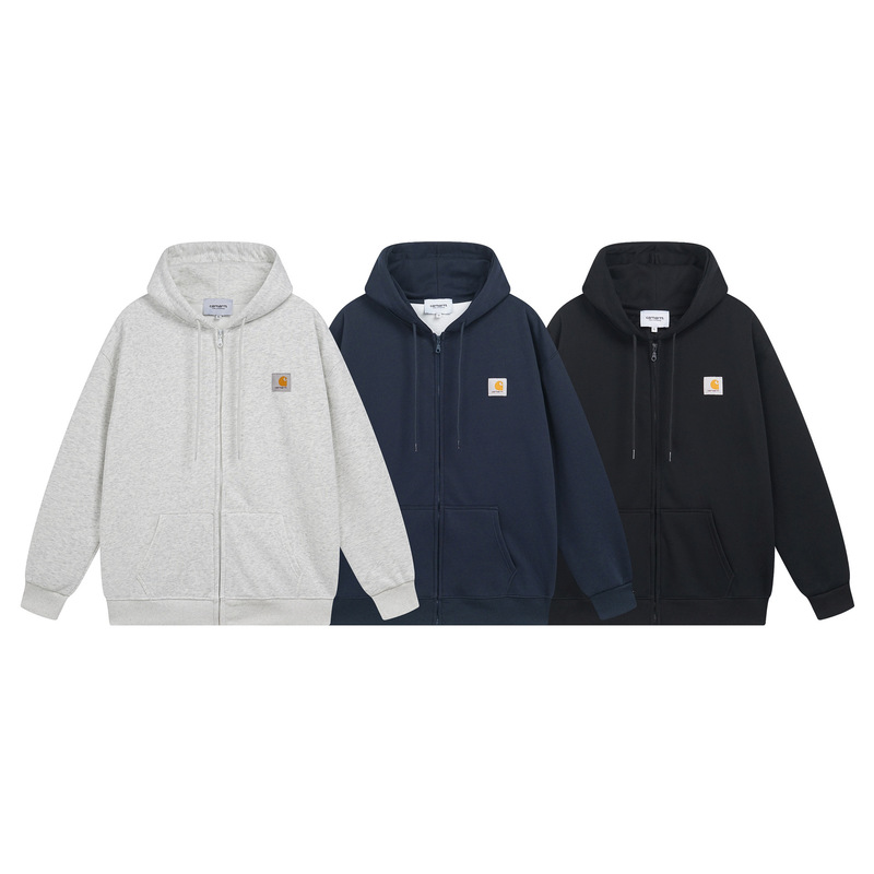 Wip Zipper Cardigan Fleece-Lined Sweatshirt Logo Pattern Stereo Printed Hooded Carhartt Cross-Border Black Navy Blue