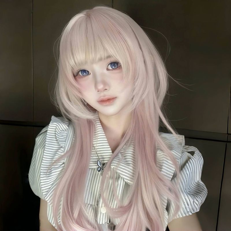 假发女粉色水母头高层次狼尾挑染渐变甜美lolita网红日常全头套|undefined