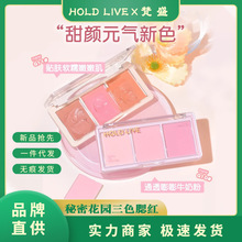 HOLD LIVE秘境花园腮红三色一盘持久自然提升气色修容珠光胭脂腮