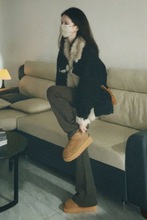 保暖黑色牛仔拼接毛毛外套女冬季年新款宽松加绒加厚夹棉棉衣