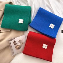 跨境围巾ins韩国代发洋气纯色小标秋冬新款保暖情侣简约百搭围脖