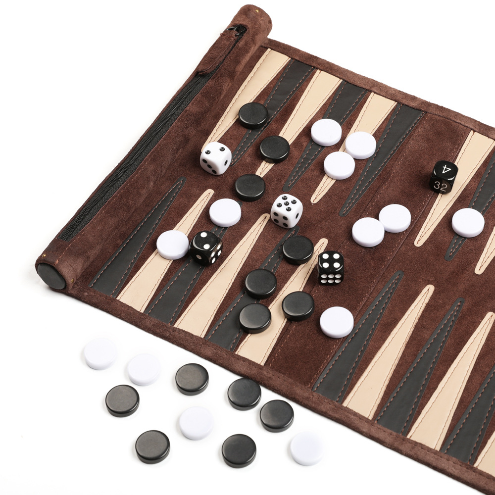 Backgammon And Chess Two-in-one Board, Double-sided, Ultra-thin Velvet Surface, Portable Outdoor Travel Chessboard_desvips.com
