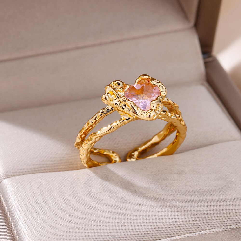 10g Weight Zircon Inlay Material Rings Classification Adjustable Ring Size 1 Piece Quantity Daily Occasion Copper Material Irregular, Heart Shape Pattern All Seasons Season Women's Gender Plating Design Elegant, Simple Style Style Wholesale Jewelry Elegant Simple Style Irregular Heart Shape Copper Zircon Plating Rings 8