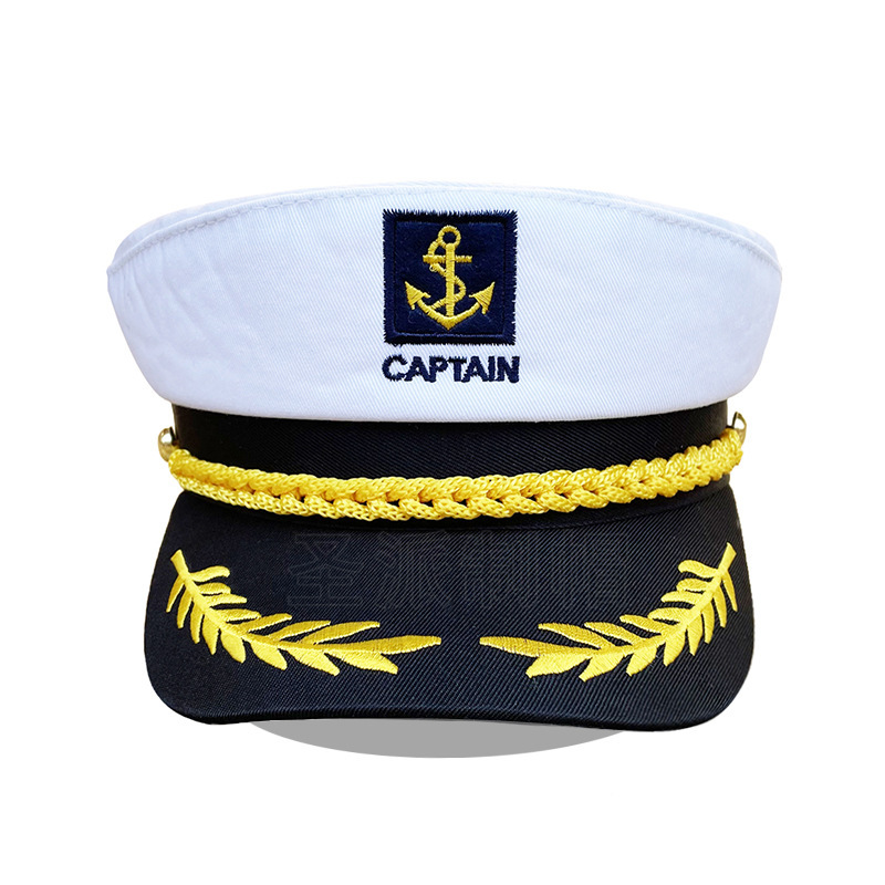 European and American White Navy Hat Men's Cross-Border Foreign Trade Captain Sailor Hat Outdoor Sunshade Amazon Popular Hat European and American White Navy Hat Men's Cross-Border Foreign Trade Captain Sailor Hat Outdoor Sunshade Amazon Popular Hat