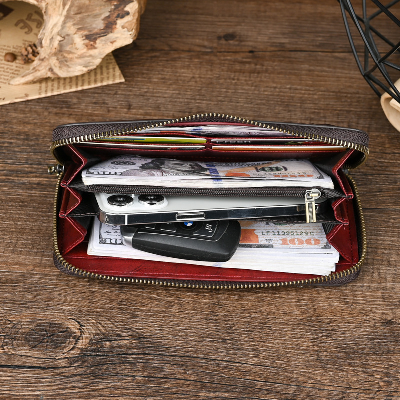 New Genuine Leather Headband Layer Cowhide Handheld Bag Women's Long Wallet_voghion.com