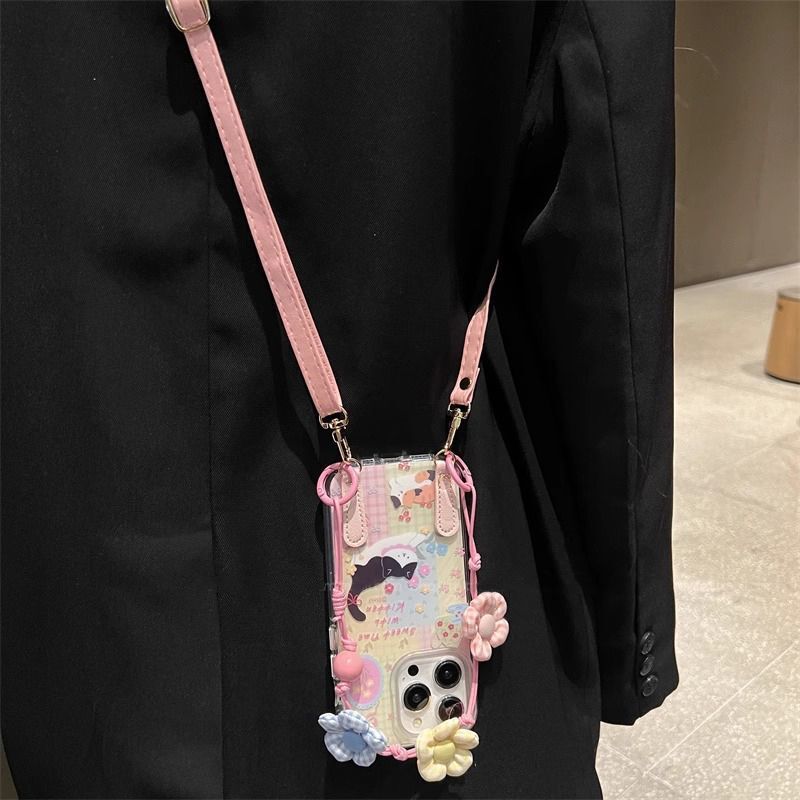 かわいいチェック柄の花柄の子猫 Apple 16promax 携帯電話ケース iPhone15 新しい 13/14/12/x に適しています|undefined