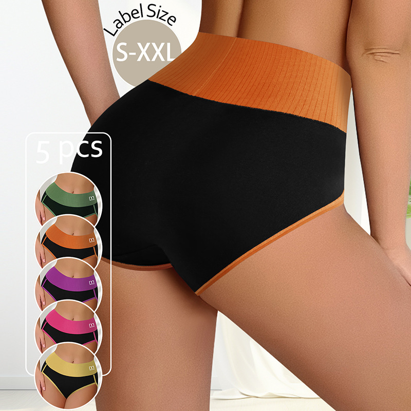 Cross-Border Hot-Selling Sexy High-Waisted Color-Block Pure Cotton Briefs with Wide Leg Openings, Anti-Chafing, Butt-Lifting, Tummy-Tucking, Breathable Women's Underwear Cross-Border Hot-Selling Sexy High-Waisted Color-Block Pure Cotton Briefs with Wide Leg Openings, Anti-Chafing, Butt-Lifting, Tummy-Tucking, Breathable Women's Underwear