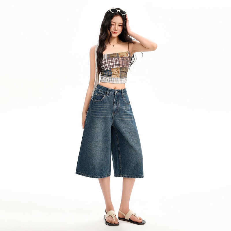 Vintage Blue High-Waisted Cropped Casual Jeans for Women, Summer 2026, Thin Loose Straight-Leg Slimming Versatile Cropped Pants Vintage Blue High-Waisted Cropped Casual Jeans for Women, Summer 2026, Thin Loose Straight-Leg Slimming Versatile Cropped Pants