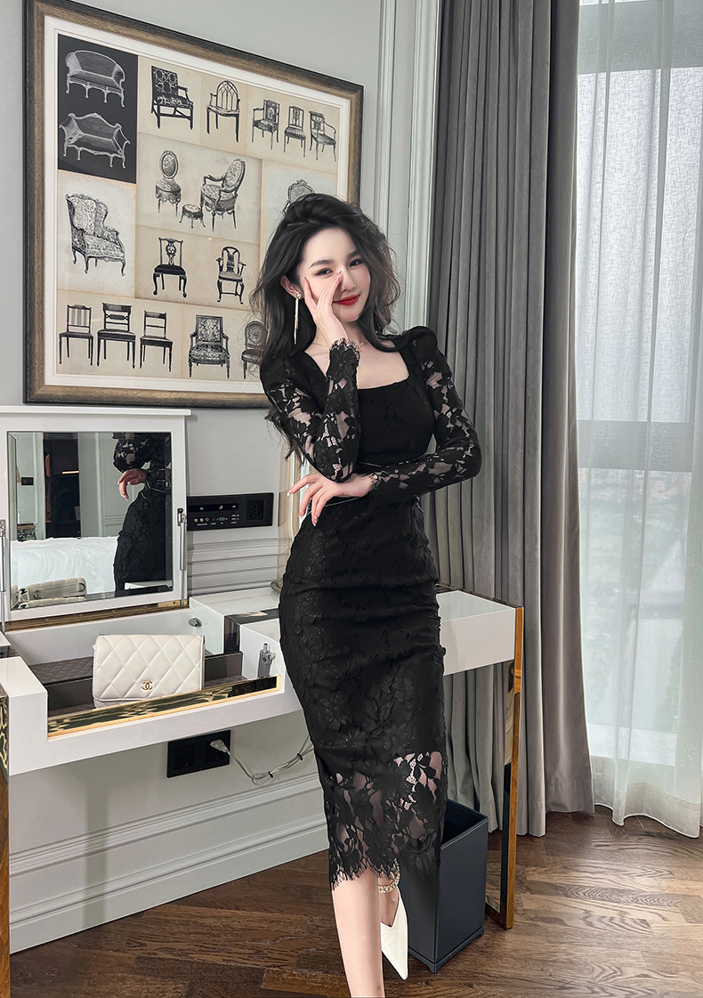 A2708 1260K VÁY ĐẦM LIỀN THÂN NỮ CHOTDNG DÁNG ÔM BODY GỢI CẢM SEXY MÙA XUÂN THU ĐÔNG THỜI TRANG NỮ REN G04 SẢN PHẨM MỚI