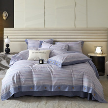 水星家纺宽边纽扣款100%棉全棉纯棉磨毛四件套印花加厚秋冬款被罩