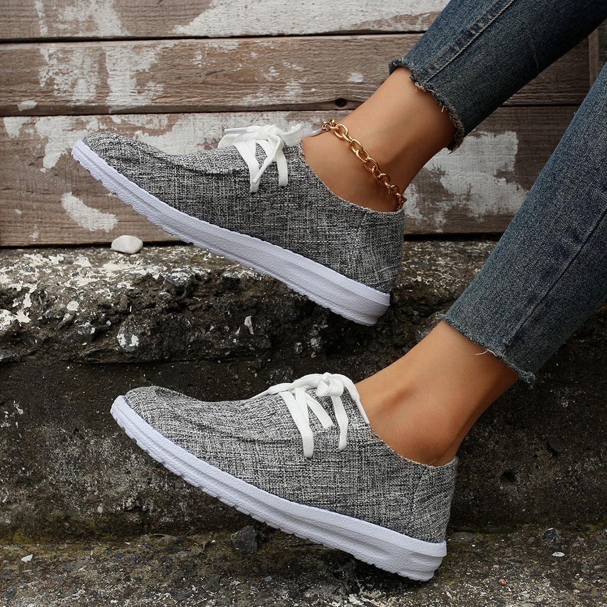 Women's Shoes large size color matching low top shoes flat round head graffiti canvas breathable sneakers _voghion.com