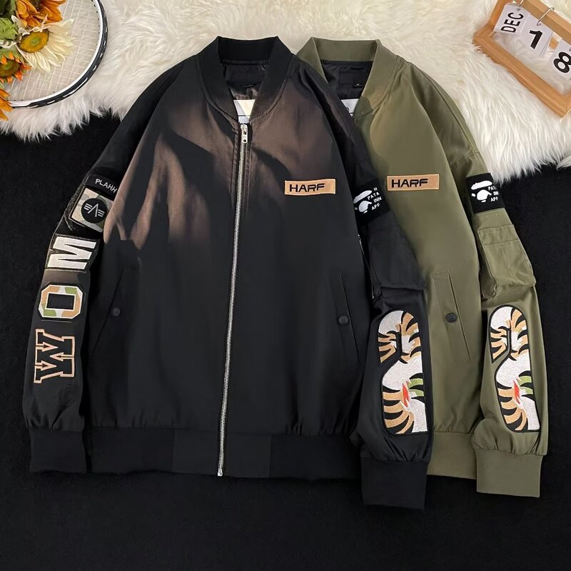 Spring, autumn and winter pilot jacket men's and women's new ins fashion brand baseball uniform couple shark embroidered jacket men's clothing Spring, autumn and winter pilot jacket men's and women's new ins fashion brand baseball uniform couple shark embroidered jacket men's clothing