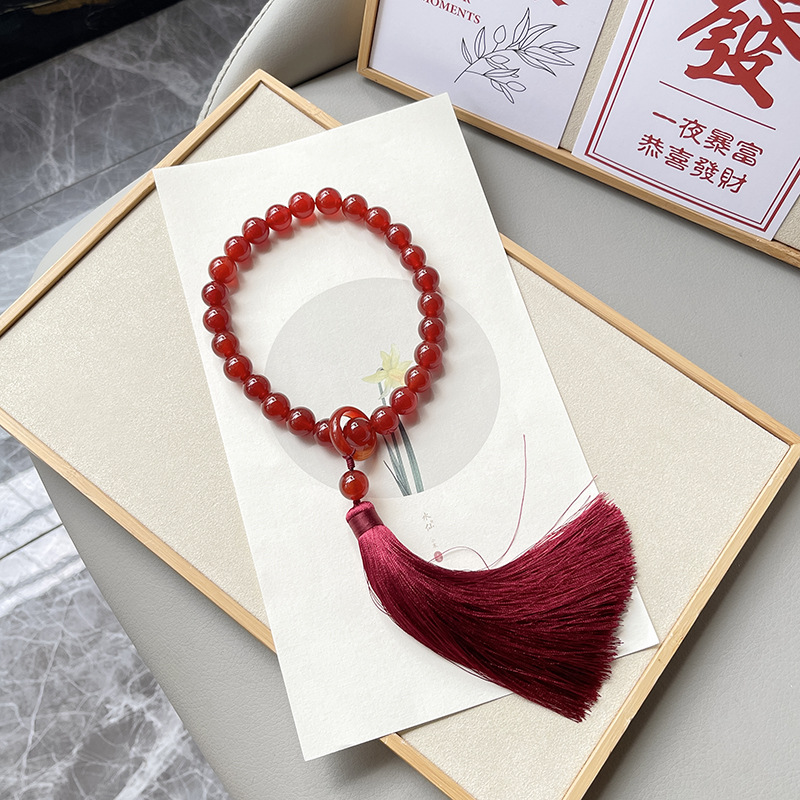 天然红玛瑙手持手捻念珠佛珠跑环中国风服装配饰水晶手串车挂批发