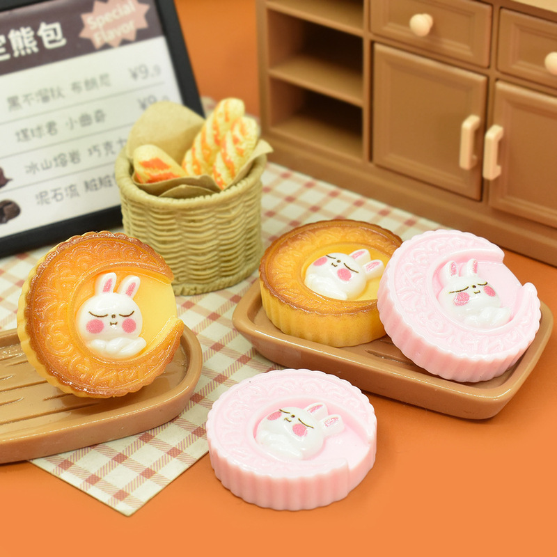 YQTかわいいウサギ月餅オリジナルデザイン樹脂アクセサリーdiyアクセサリーミニ食遊月餅クリームゴム部品|undefined