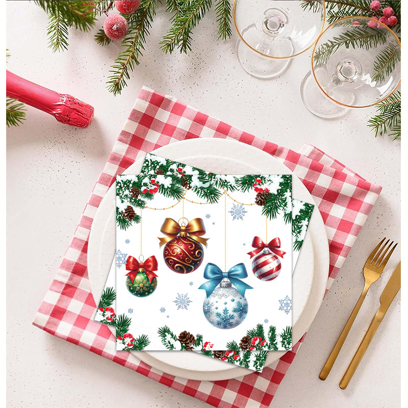 クリスマスティッシュ クリスマスボールパーティー クリスマスロングティッシュ ホリデー食器パーティー 使い捨てティッシュ|undefined