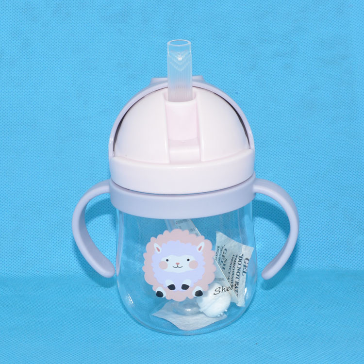 Zhaolong 2121 niños de paja taza de plástico portátil al aire libre 250ml bebé beber taza estudiante Flip aprendizaje beber taza