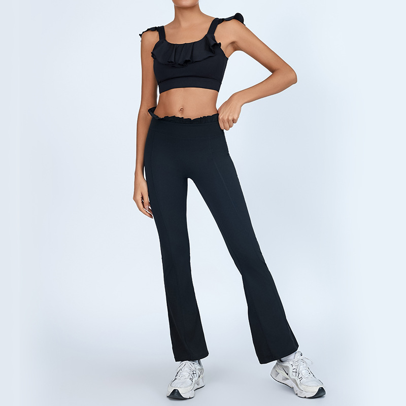 Traje de yoga con almohadilla para el pecho envuelto en el pecho Sujetador de fitness deportivo a prueba de golpes de cintura alta, pantalón de cadera de secado rápido de dos piezas image 2