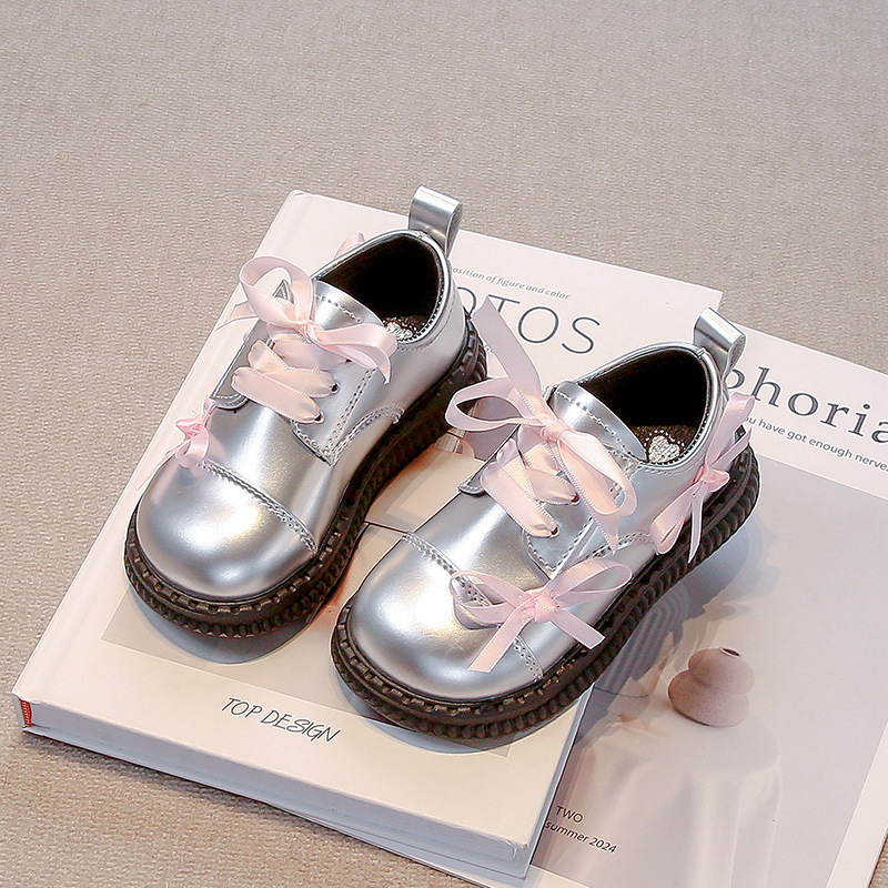 Children's small leather shoes spring and autumn new bow girls shoes dance shoes 2024 all-match academic style all-match tide