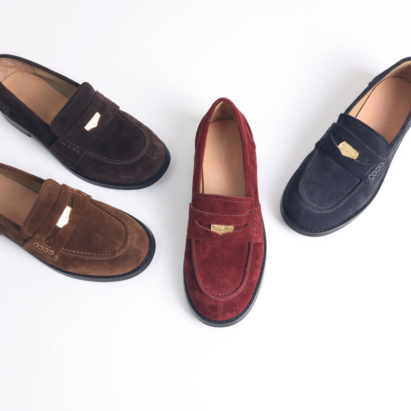 Spring and Autumn New Retro Classic Easiest for Match Round Toe Small Gold Coin Lazy British Style Cowhide Loafers Women's 3557-5