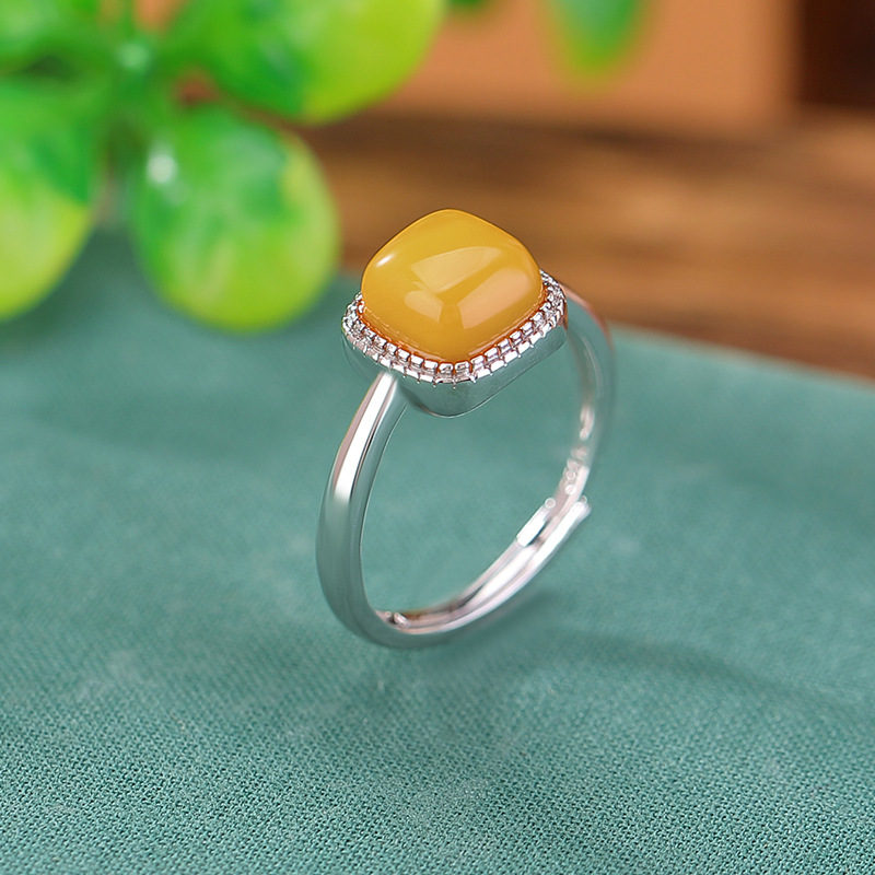 Nhẫn bạc S925 hình vuông phong cách hình học tối giản — Kiểu màu bạc