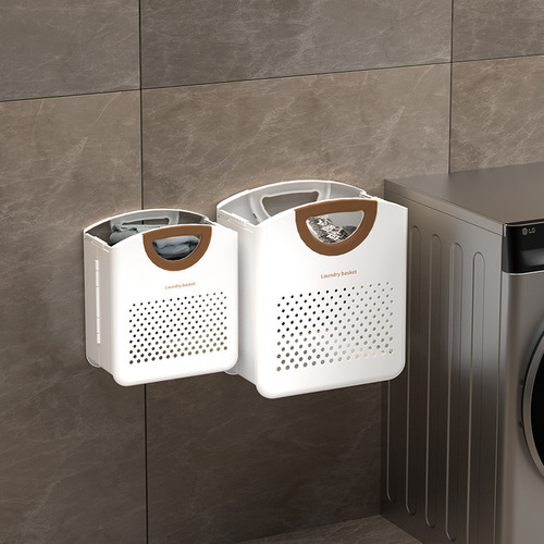 Wall-mounted folding dirty laundry basket household laundry storage basket plastic bathroom basket portable laundry storage basket