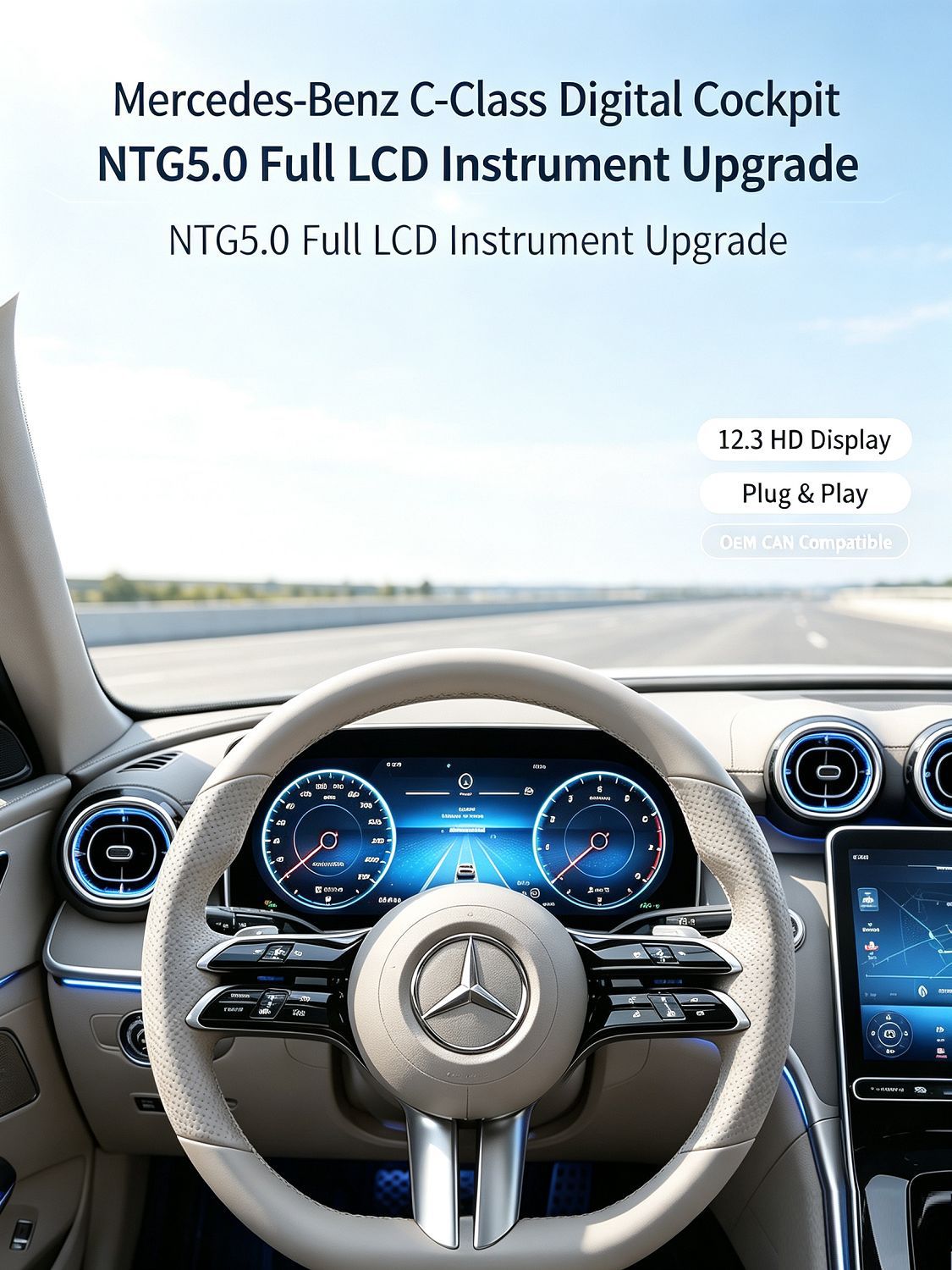 Suitable for Mercedes-Benz Glc/C-Class W205/Ntg5.0 Upgrade to Full Lcd Instrument Panel, Plug and Play, Non-Destructive Connection