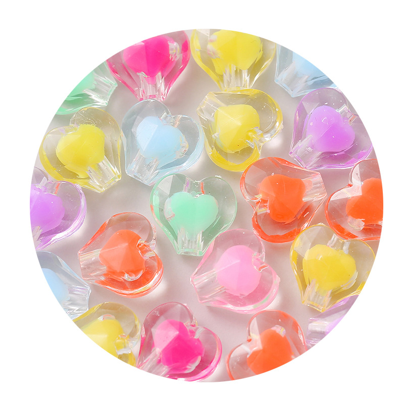 11x12mm cuentas de amor de color interior acrílico transparente cuentas de corazón de桃ar joyas DIY cuentas de collar de pulseras