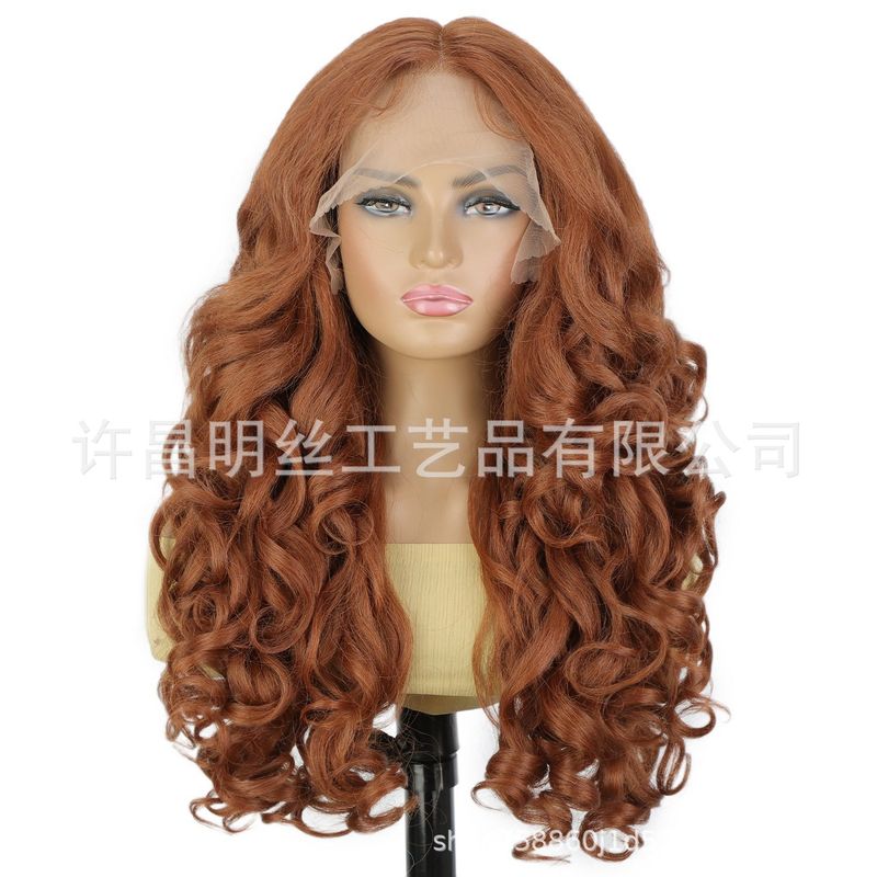 欧美热销假发蓬松yaki大面积前蕾丝长卷发女士假发外贸化纤头套|undefined