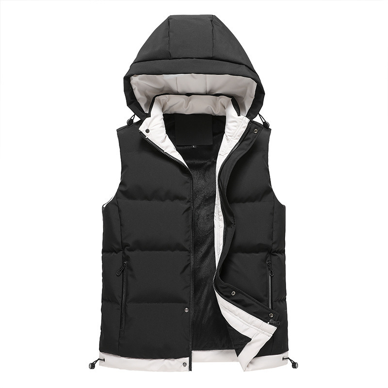 Oversized Unisex Hooded Vest – Lightweight Winter Layering For Men & Women (Sizes M-6XL) – Fleece-Lined Windproof Outdoor Vest (Black, Blue, Khaki)_voghion.com