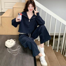 三件套韩系chic穿搭休闲运动卫衣套装女秋独特超火好看减龄阔腿裤