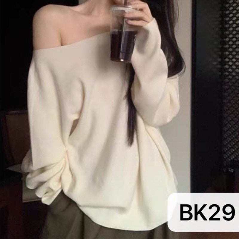 一字领长袖针织衫秋季宽松蝙蝠袖毛衣气质露肩上衣女装毛织衫工厂|undefined