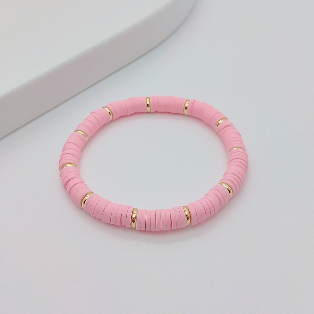 Daily Occasion soft clay, Copper Material Ig Style Round Solid Color 18k Gold Plated Soft Clay Copper Wholesale Bracelets