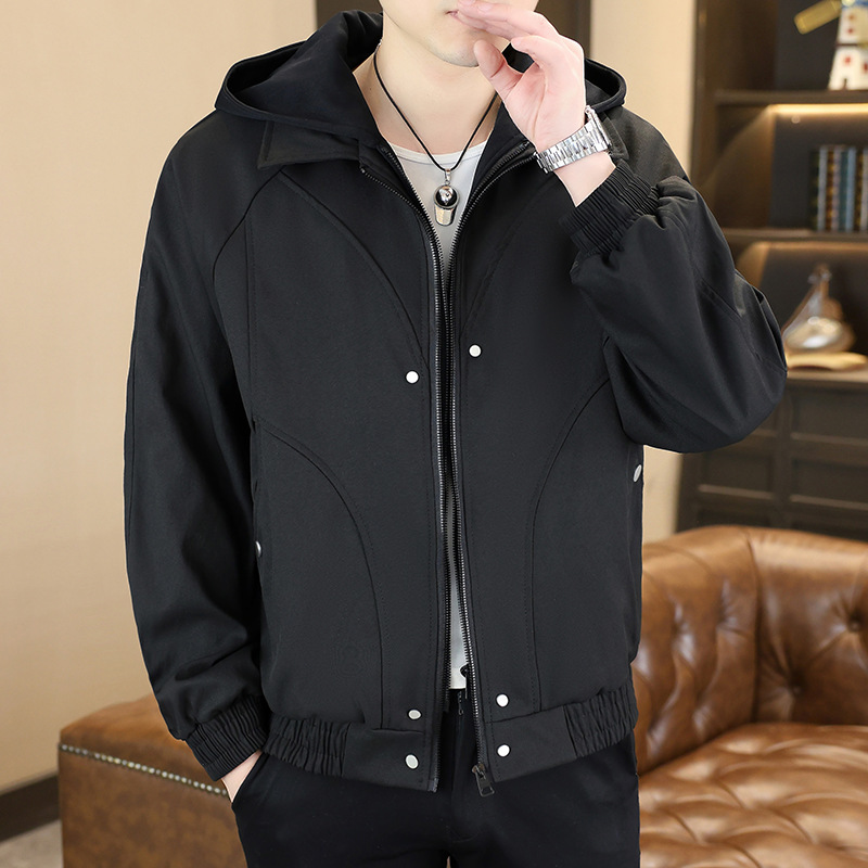 Fashionable casual men's clothing 2026 autumn new style youth wide-fit jacket men's hooded double-layer collar top Fashionable casual men's clothing 2026 autumn new style youth wide-fit jacket men's hooded double-layer collar top