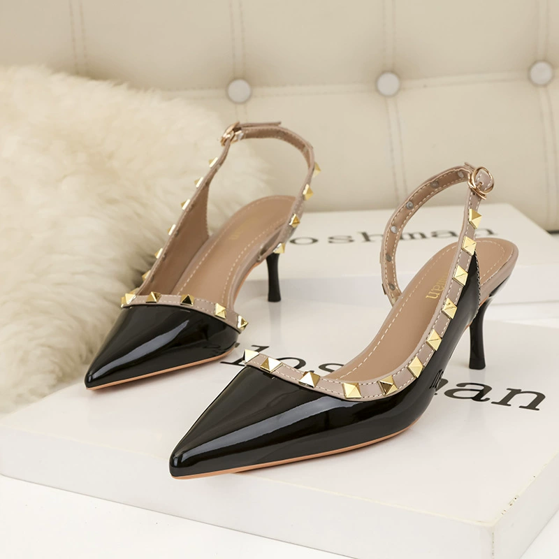 859-6 европейский и американский стиль простой модный сексуальный ночной клуб на каблуках с высокими каблуками и неглубокими заклепками