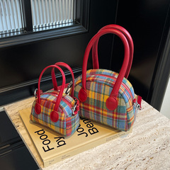 韓版手拎包包女2023秋冬撞色高級感貝殼包小眾時尚通勤斜挎包