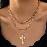 欧美跨境镶钻十字架吊坠仿水晶链条项链女甜酷叠戴锁骨链necklace