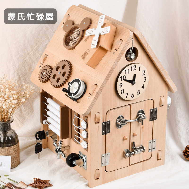 Nueva educación temprana para niños de madera Montessori ocupado Casa Montessori multifuncional entre padres e hijos juguetes educativos interactivos de madera