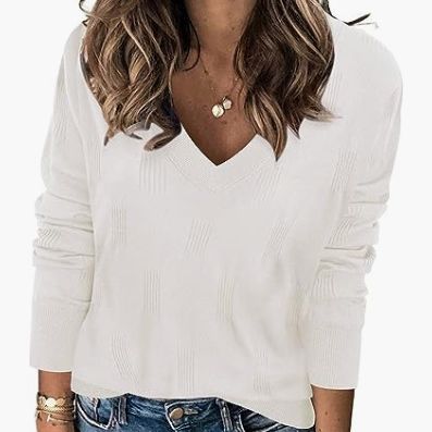 Europeo y americano transfronterizo amazon venta caliente de las mujeres de moda con cuello en v jersey de manga larga de punto costilla suéter casual top