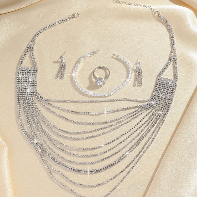 Halsketten-Set, Ohrring-Schmuck-Set, Bankett-Kleid-Set, Halskette, modisch, alles passend zum Brautschmuck_voghion.com