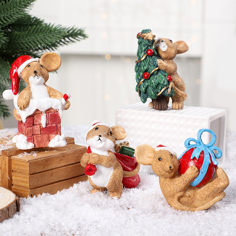 クロスボーダークリスマス装飾品insかわいい風ネズミクリスマス樹脂置物テーブルパーティークリスマスプレゼント|undefined