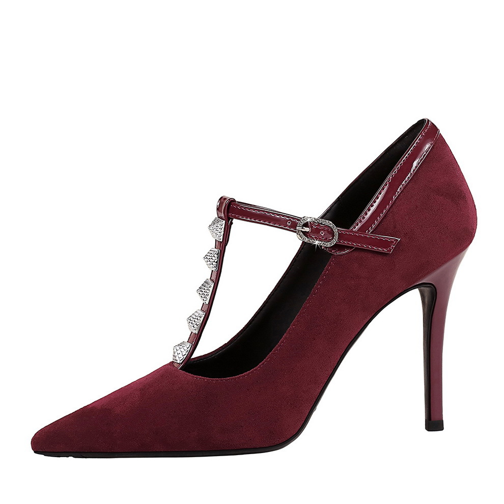 1826 European And American Style Banquet Fashion Silver Rivet T-Strap Shallow Mouth Stiletto Sexy Women Shoes Ultra High_vogvips.com
