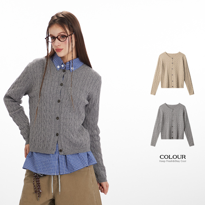 HeyHenry 2025 Cable Knit Single-Breasted Knit Cardigan Women's Long-Sleeved Jacket Casual Soft Sweater