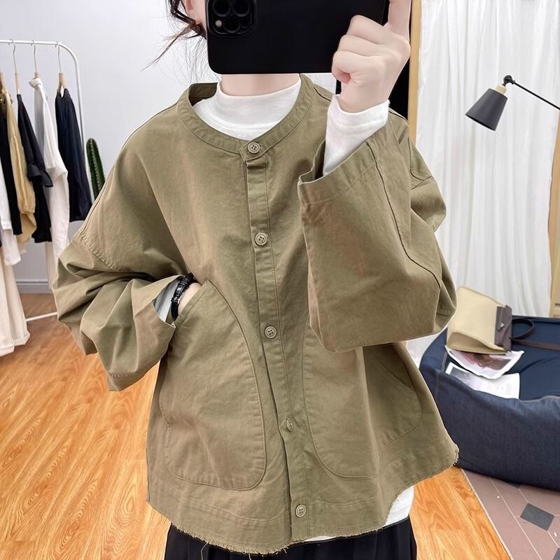 Autumn vintage stand-up collar loose cotton jacket women's cardigan 2026 Korean style slimming top versatile casual jacket Autumn vintage stand-up collar loose cotton jacket women's cardigan 2026 Korean style slimming top versatile casual jacket