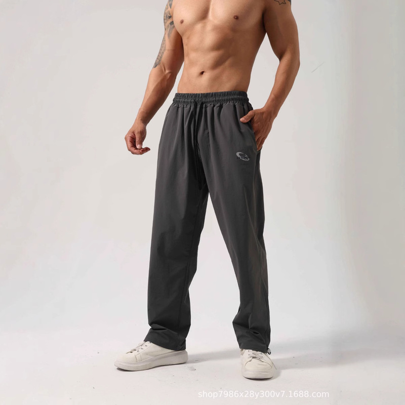 Ice Silk Quick-Drying Nylon Straight-Leg Pants Staggable Foot-up Fitness Sports Pants