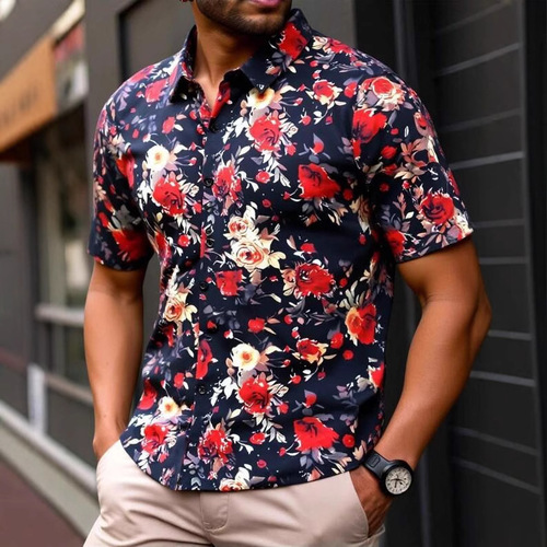 2025 Summer Men's Casual Fashion Trendy Versatile Print Short-Sleeve Shirt Breathable