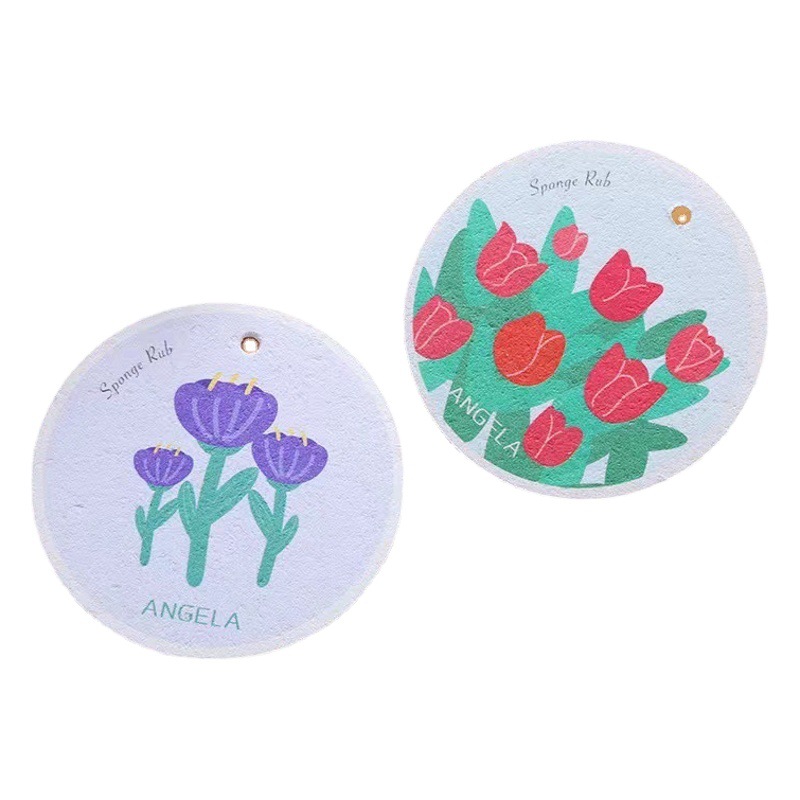 Pulpa de madera redonda algodón para lavar platos limpie colorido dibujos animados flor pulpa de madera esponja limpie comprimido aceite antiadherente esponja cepillo olla Cocina